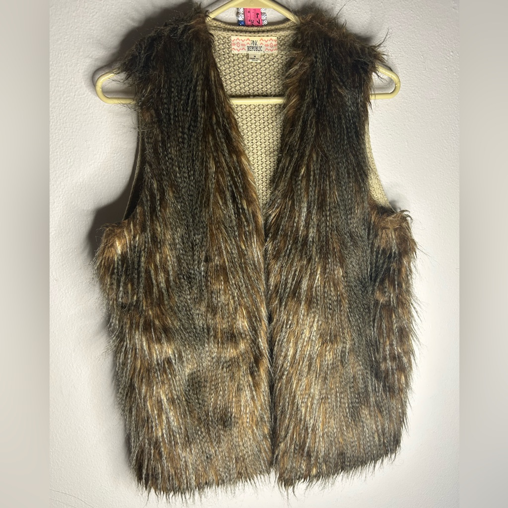 Pink Republic Camel Faux Fur Vest In Brown And Black